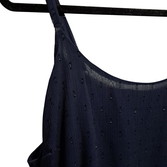 Navy Blue Swiss Dot Cami‎ Top Ruffle Hem Sleeveless Blouse Tank Plus Size - Picture 4 of 13